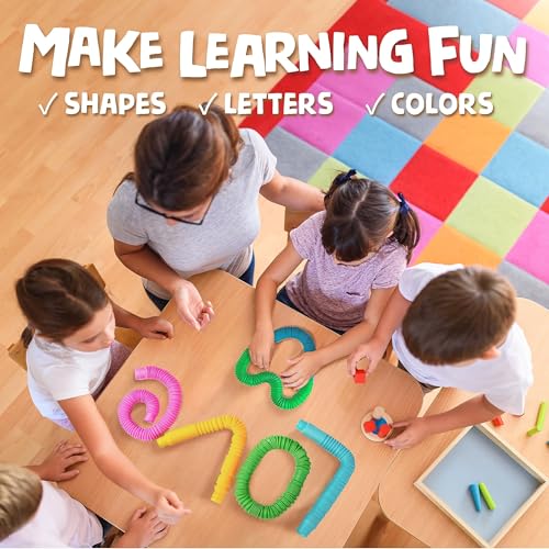 Image of BUNMO Bundle with Pop Tubes & Stretchy Strings Glitter - Sensory Toys for Toddlers - Toddler Toys - Stimulating Sensory Toys for Kids - Fidget Toy - Connect, Stretch, Twist & Pop
