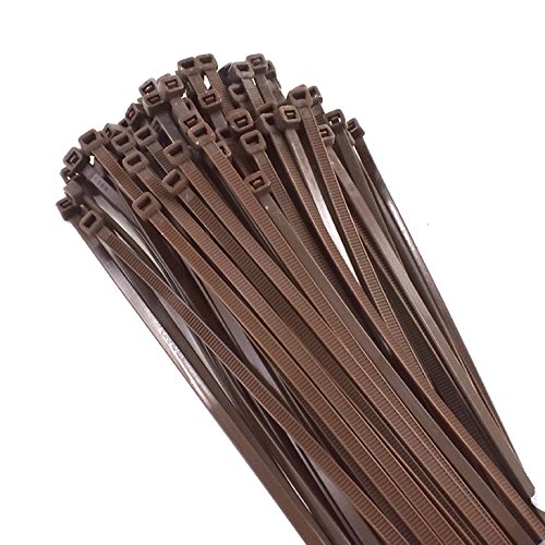 Paquete de 100 bridas marrones con cremallera de nailon y plástico para sujetar corbatas  4,8 mm x 300 mm