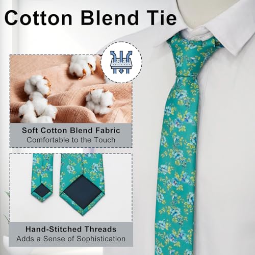 Image of Luckyvestir Mens Ties, Sage /Dusty Blue /Pink Floral Ties for Men, 2.76 inch Cotton Flower Necktie for Wedding /Groomsmen /Party