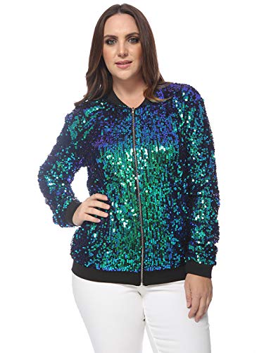 Anna-Kaci Women's Plus Size Sparkly Jacket Long Sleeve Zip Up Sequin Bomber Jacket Coat4