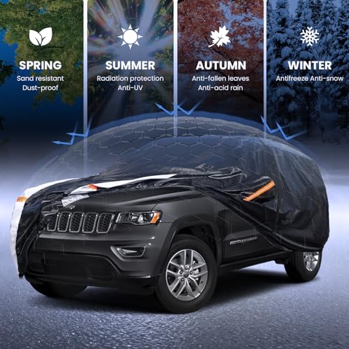 Image of Multi-Layer Car Cover Custom Fit for Jeep Grand Cherokee(2010-2026), 100% Waterproof All Weather for Automobiles, Gift with Towel, Heavy Duty Car Covers for Rain Sun UV Protection with Door Zipper
