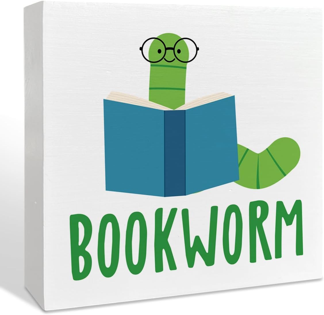 Bookworm Box Sign 7x7 Inch Wooden Desk Decor