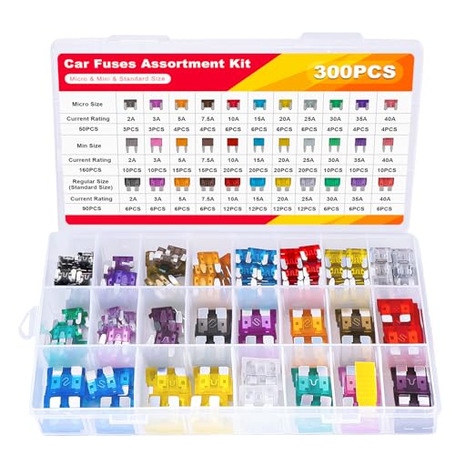 MTABCTY 300 PCS Car Fuses Assortment Kit, Micro + Mini + Standard Blade Fuses Automotive Kit (2A 3A 5A 7.5A 10A 15A 20A 25A 30A 35A 40A) + Puller Replacement for Car Truck Boat RV Motorcycle Camper