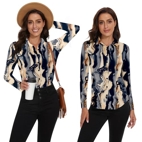 Image of Soneven Womens Golf Polo Shirts 3 /4 Long Sleeve V Neck Button Down Shirts Business Causal Work Blouses Tops
