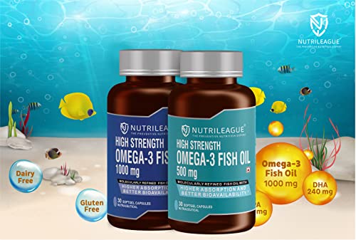 Image of High Strength Omega - 3 Fish Oil 1000 mg | 2X EPA:DHA | Omega - 3 Fish Oil 1000 mg | Softgel Capsules | Good for Heart Health & Brain Function | Nonveg (Pack Of 1)