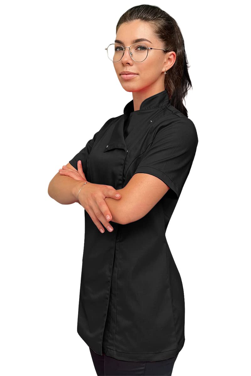 strongAnt Kochjacke Damen kurzarm Stretch mit Druckknöpfen oder Reißverschluss Kochuniform