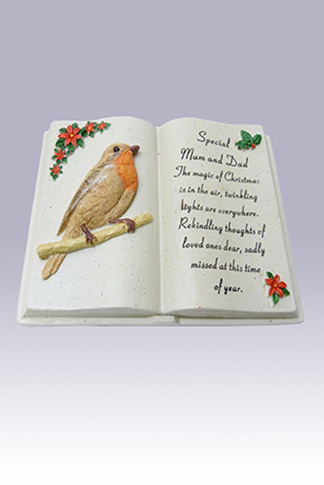 Robin Book Christmas Grave Memorial Ornament For Mum & Dad 13977