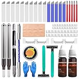 Microblading Kit, Wormhole Tattoo Microblading Kit 1 Three-head Microblading Pen 2 Manual Pen Kit with 20Pcs Needles Pigment Practice Skin Eyebrow Ruler Ring Cup for Permanent Makeup Supplies