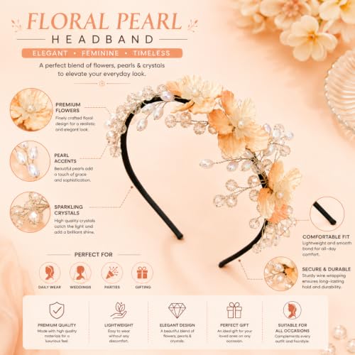 Image of Samyak Pearl & Crystal Hair Band Accessories For Women & Girls, Stylish Tiara Headband For Wedding Party Juda Bun Fashion For Bridal Hair Decoration Accessory