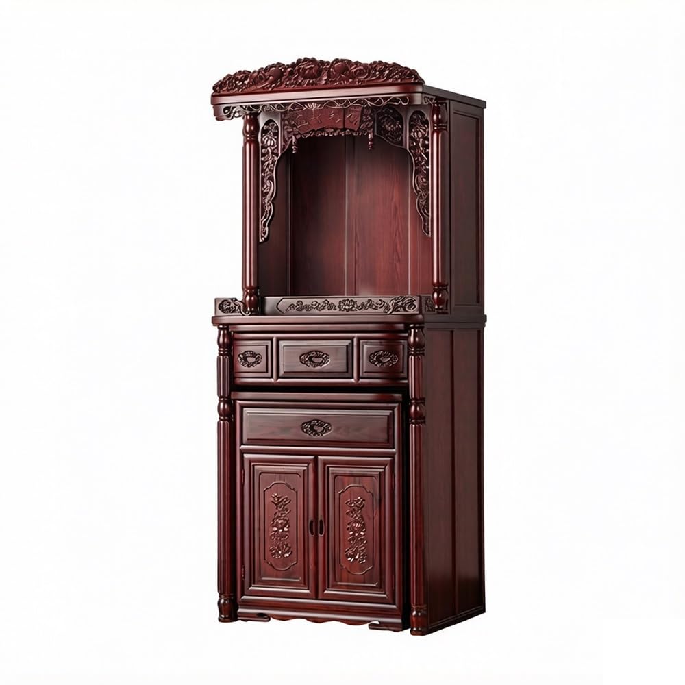 ZENY896V Mandir Wood Carved Altar Cabinet Retro shrine altar
