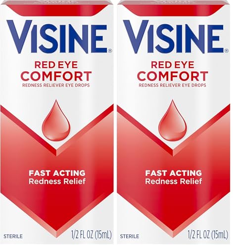 Visine Red Eye Comfort Redness Relief Eye Drops to Help Relieve Red Eyes Due to Minor-Eye Irritations Fast, Tetrahydrozoline HCl, 0.5 fl. oz (Pack of 2)