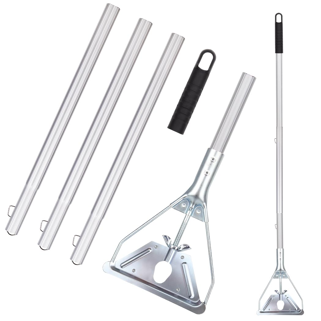 Mop Handle Commercial Heavy Duty - 57 Inch Industrial Metal Clamp Mop Stick Replacement for Floor Cleaning - Professional Mops Head Replacement Holder