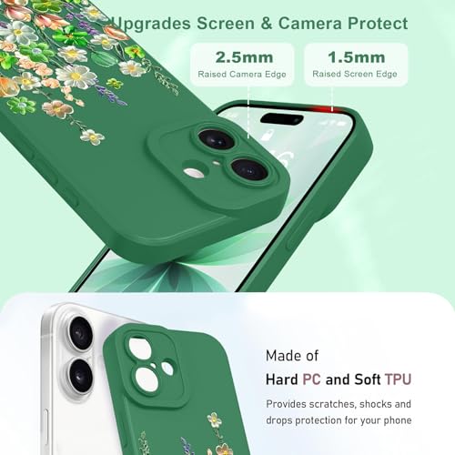 Image of Designed for iPhone 17 Case Floral for Women Girls, Green | Cute Oil Painting Flower Pattern Liquid Silicone Phone Case [Full Camera Protection] Slim Soft TPU Protective Cover