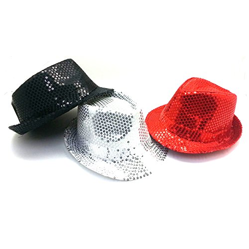 SZ-DESIGN 3x Pailletten Hut Rot, Silber, Schwarz Karneval Silvester Party