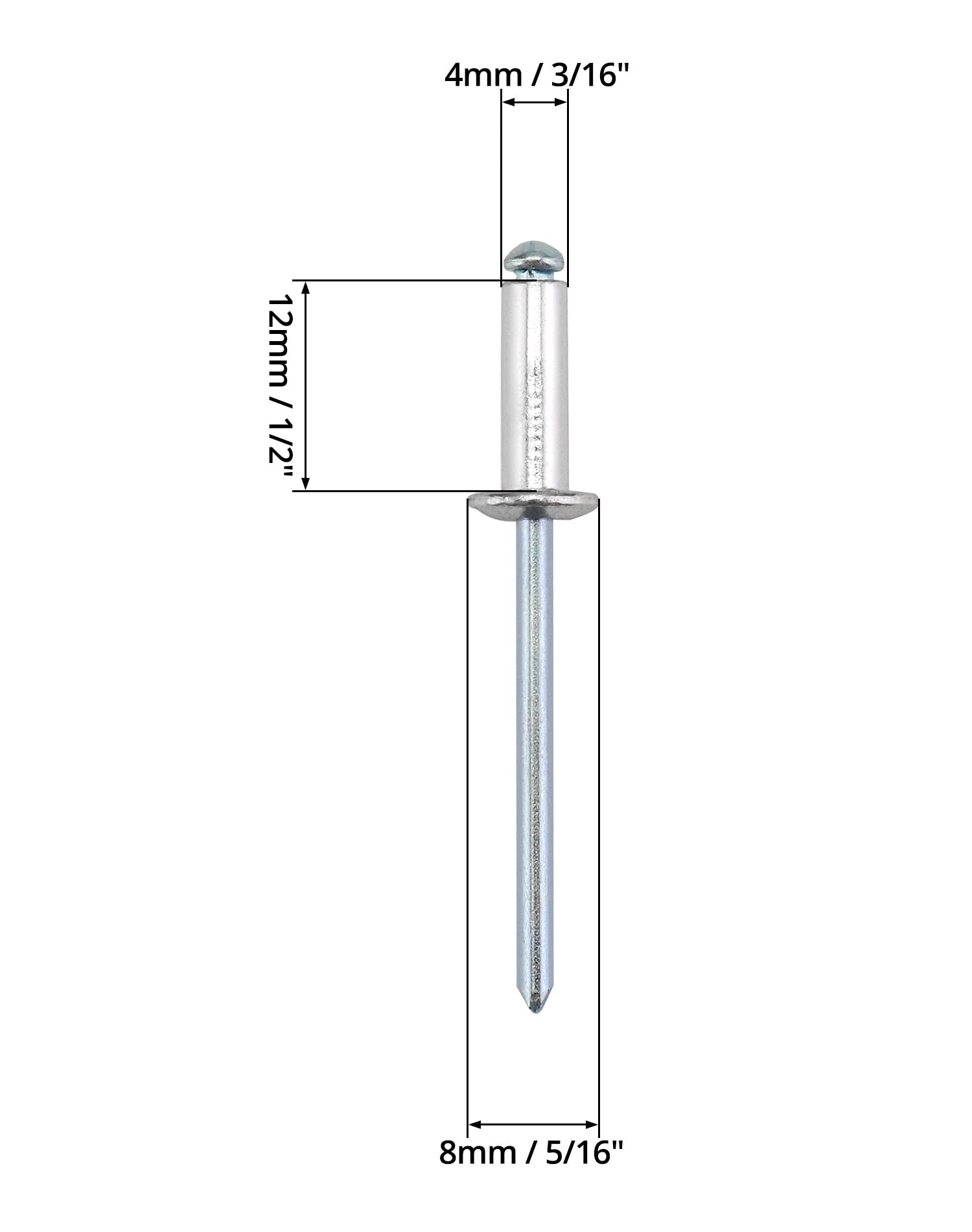 QWORK Rivets aveugles en aluminium, 1 000 pièces de rivets pop de 4,8 x 12 mm, plage de préhension de 7 à 9,0 mm