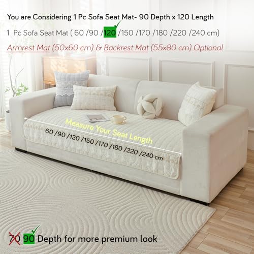 Image of HOKIPO 'BelleLace Series' Imperial Milk Velvet Sofa Cover Mat with Lace Design| Make Your Own Sofa Cover Set, Mat Length 90(D) x 120(L) cm, Pearl White (AR-5964-WHT)