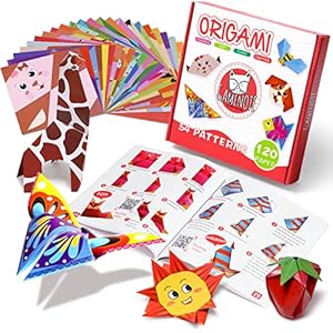 Gamenote Colorful Kids Origami Kit 118 Double Sided Vivid Origami Papers 54 Origami Projects 55 Pages Instructional Origami Book Origami for Kids Adults Beginners Trainning and School Craft Lessons