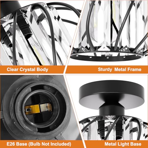 Image of Black Crystal Ceiling Light Fixture - Crystal Chandelier Small Semi Flush Mount Ceiling Light Modern Lights Ceiling mount for Hallway Kitchen Entryway Bedroom Bathroom (2 Pack, 7.48 Inch)