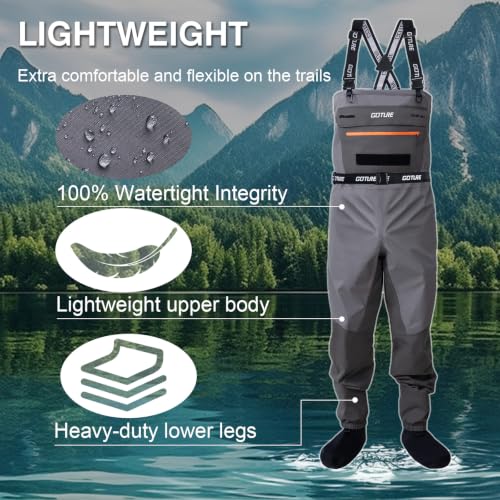 Image of Goture 5-Layer Breathable Stocking Foot Waders & Waist Gear, 5 Sizes