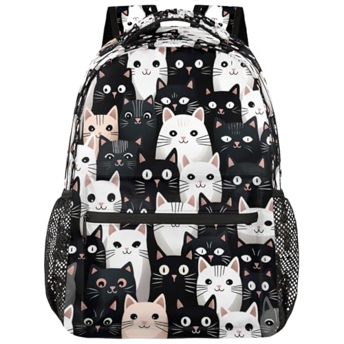 Black White Cat Backpack for Women Men Kids 16 Inch Laptop Backpack Lightweight Travel Backpack Purse Casual Daypack School Backpacks for Girls Boys