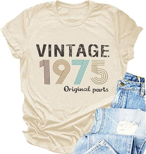 Vintage 1975 T Shirts for Women 50th Birthday Shirts Gifts Born in 1975 Tshirt Retro Short Sleeve Tee Tops