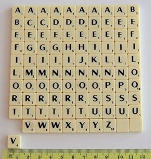Flyingstart Mini Letter Tiles - Full Set 100 tiles fits some Scrabble games - Black Letters on Ivory Tiles