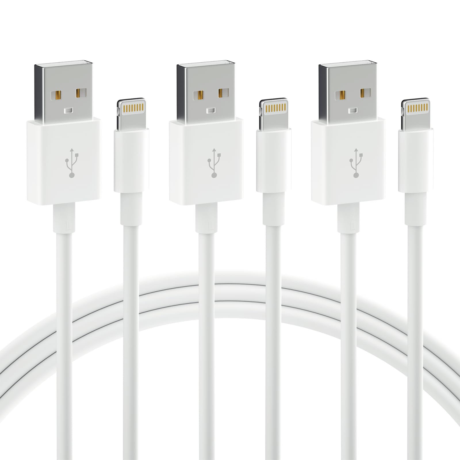 3 Packs Charging Cables 3ft, USB A to Light-ning Cable [Apple MFi Certified] 3 Feet, Fast Charging Cable for iPhone 14/13/12/11/Pad (White)