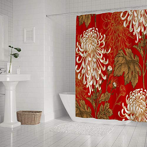 Rideau de douche blanc imperméable chrysanthème lavable en machine polyester 72x72