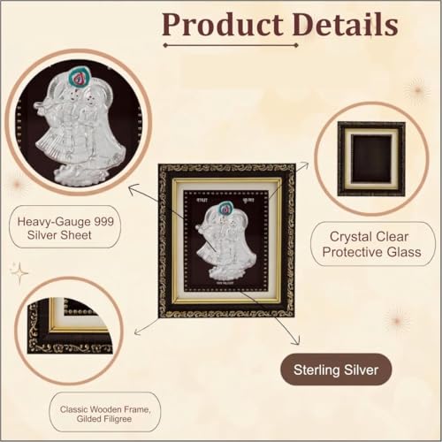 Image of 999Pure Silver Radhakrishna Photo Frame for Home & Office | Premium Silver | PoojaRoom & Wall Decor | Wedding & Festival Gifts | Certificate Included | Tabletop Size 5.5x5 inch