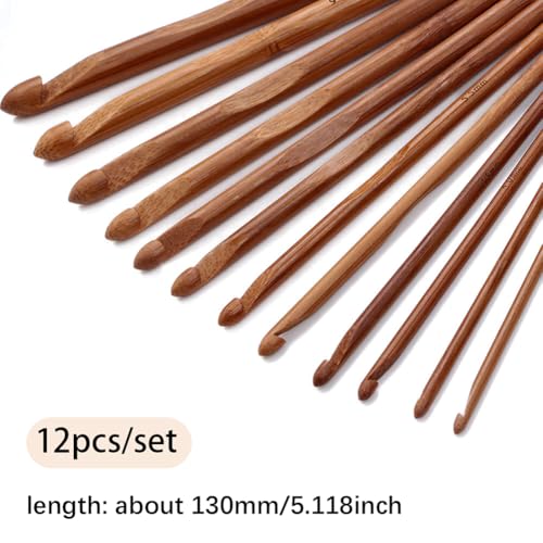 Image of 12PCS Carbonized Bamboo Knitting Needles Set 5.9 Inch Single Point Bamboo Crochet Hooks Kit 12 Size Wooden Knitting Needles for Handmade DIY Making Sweater Yarn Projects(3 to 10mm)