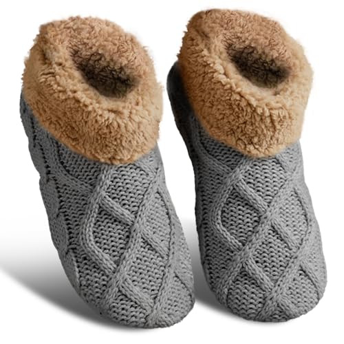 YTACREA Warme Kuschelsocken Stoppersocken Damen Dicke Flauschige Hausschuhe Socken Sockenschuhe Antirutschsocken Flauschsocken Haussocken Weihnachtssocken für Damen 1 Paar EU 36-42 Grau