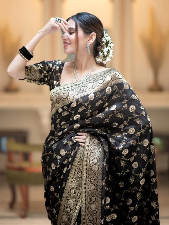 Image of Flosive Women's Soft Kangivaram Silk Saree With Copper Zari Weaving With Boluse
