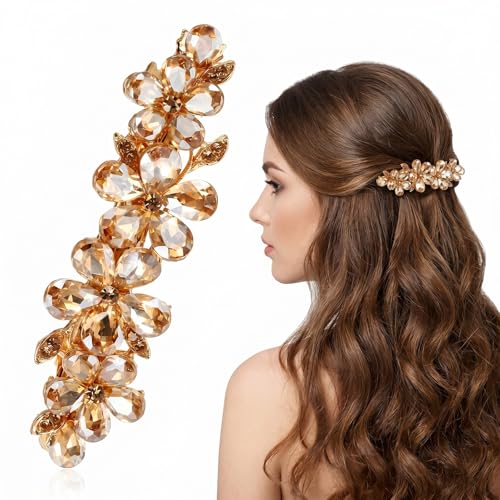 Pinza para cabello con cristales dorados decorativos miniatura 1