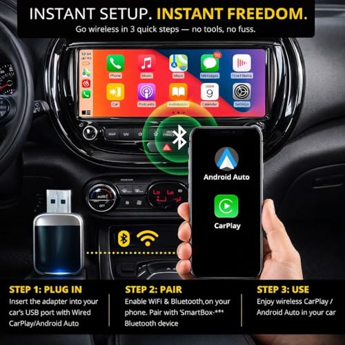 Image of Primate 2-in-1 Wireless Android Auto & CarPlay Adapter | Plug & Play | Convert Wired Auto to Wireless | 5GHz WiFi + Bluetooth | USB-A /C Support | Works with OEM Wired Systems