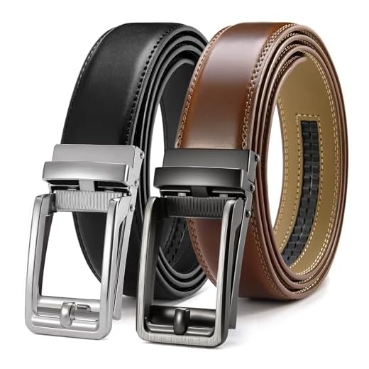CHAOREN Click Belt for Men 2 Pack - Mens Leather Belt 1 3/8" Gift Set - Design Belt Meet Almost Any Occasion and Outfit