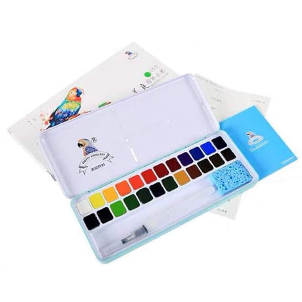 Beauenty MeiLiang Watercolour Paint Set, 24/36 Vivid Colours in Pocket Box with Metal Ring and Bonus Watercolour Brush, Perfect for Students, Kids, Beginners & More (Blue, 24 Colors)