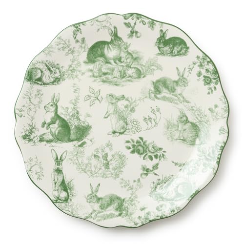 Le Jardin 13 Inch ROUND PLATTER – Bunny Stoneware Serving Tray for Appetizers, Roasts & Desserts – Perfect for Spring Celebrations, & Garden Gatherings