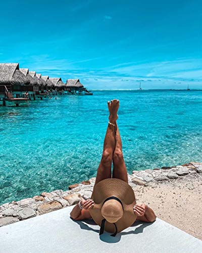 Image of Lanzom Womens Big Bowknot Straw Hat Floppy Foldable Roll up Beach Cap Sun Hat UPF 50+