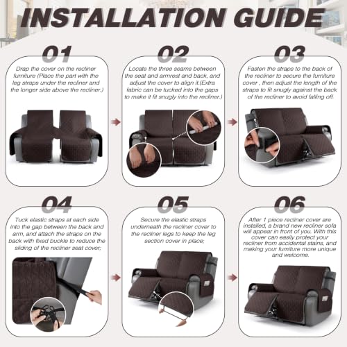 Image of TAOCOCO 100% Waterproof Loveseat Recliner Covers Reversible, Chocolate
