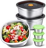 KTKUDY 3 Pack Stainless Steel Salad Bowls with Lids & Dressing Cups - 50 oz Leakproof Salad Containers for Meal Prep & Lunch To Go, Dishwasher Safe