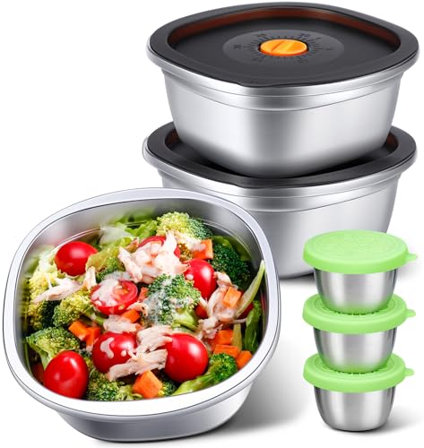 KTKUDY Stainless Steel Salad Bowls with Lids (3-Pack)