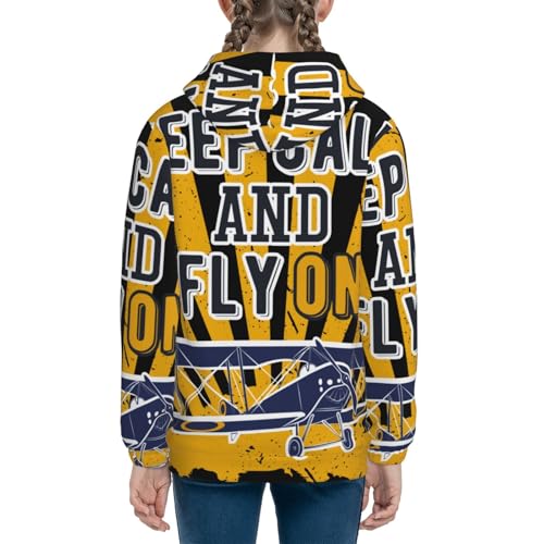 Keep Calm and Fly On Kids Pullover Hoodies Boys Sweatshirts Girls Athletic Clothes with Pocket4
