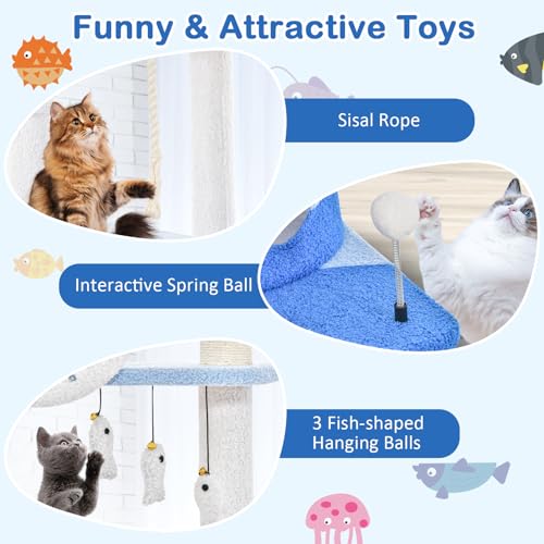 Árbol para gatos con temática oceánica de 3 niveles y postes rascadores miniatura 6