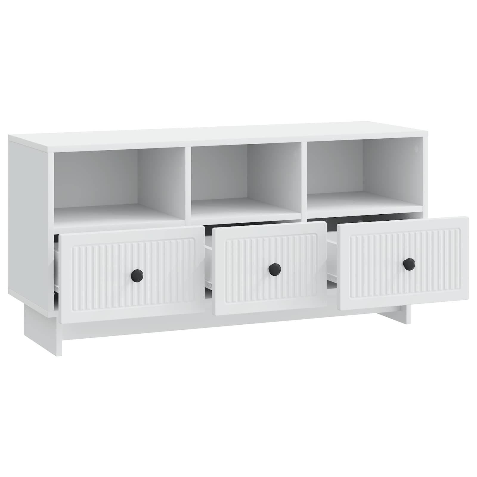 Mobile TV in Legno Ingegnerizzato Bianco 102x34,5x50 cm | Pratico mobiletto per soggiorno con 3 cassetti spaziosi, ideale per organizzare decoder e console da gioco.
