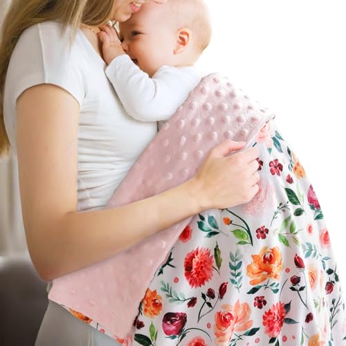 Image of BORITAR Baby Blanket for Girls Super Soft Double Layer Minky with Dotted Backing, Receiving Blanket with Elegant Floral Multicolor Printed Blanket 30 x 40 Inch(75x100cm)