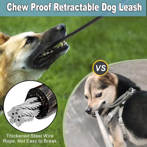 Lpoevte 26 Ft Retractable Dog Lead Leash With 2 Pack Chew Proof Wire Ropes Chain Leads thumb #2