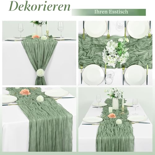 Pesonlook 24er Set Gaze-Tischläufer für Hochzeiten, 55 x 300 cm, Salbeigrün – Ansicht 5