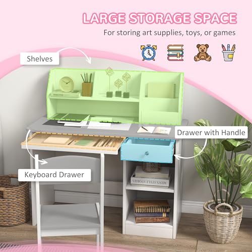 Qaba-Kids-Desk-and-Chair-Set-with-Storage-Study-Desk-with-Chair-for-Children-5-8-Years-Old-Gray Qaba Kids Desk and Chair Set with Storage Study Desk with Chair for Children 5 8 Years Old Gray