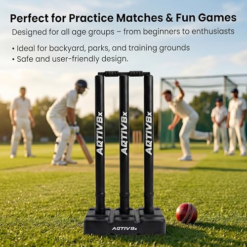 Image of Plastic Cricket Wicket Set Full Size with 1 Base, 2 Bails & 3 Wickets (Black)