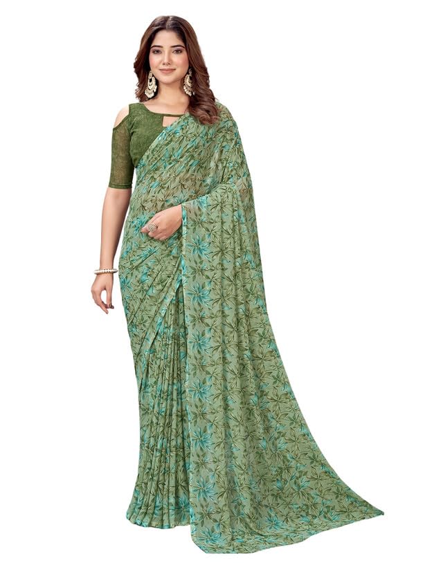 Image of SIRIL Women's Printed Georgette Saree with Unstitched Blouse